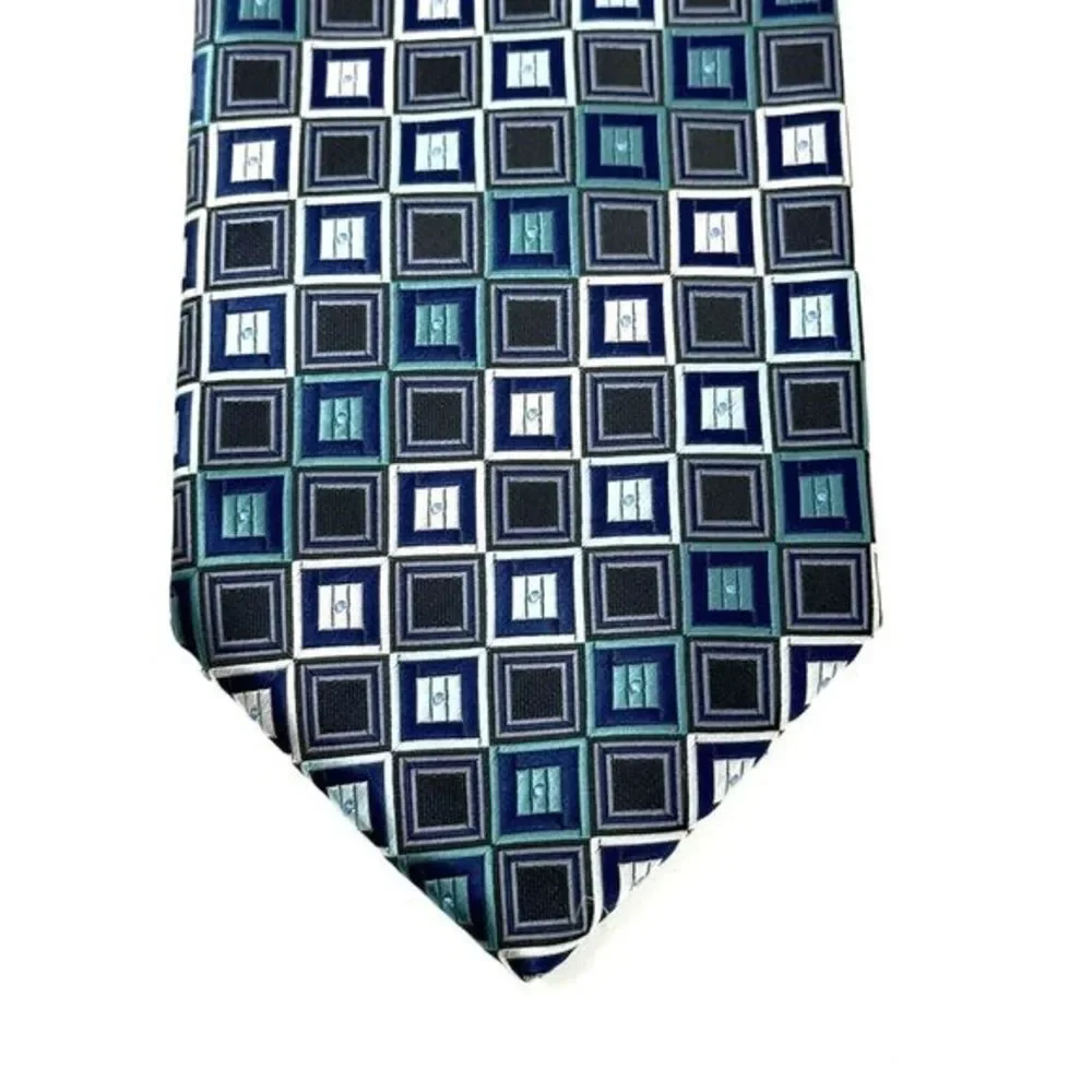GIORGIO BRUTINI Callezione 100% Polyester Necktie Blue Brown Square 60x3.5‎